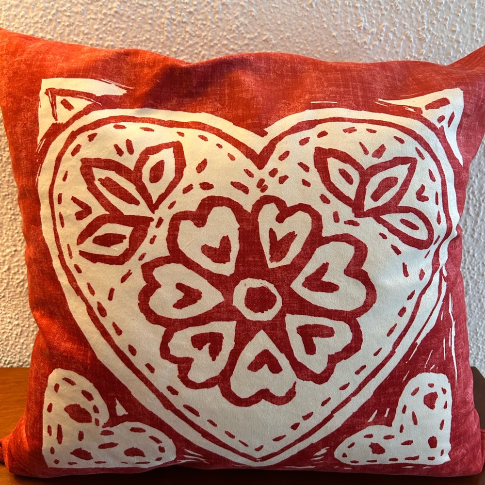 Rust Orange and white heart abstract DownThrow Pillow‎
